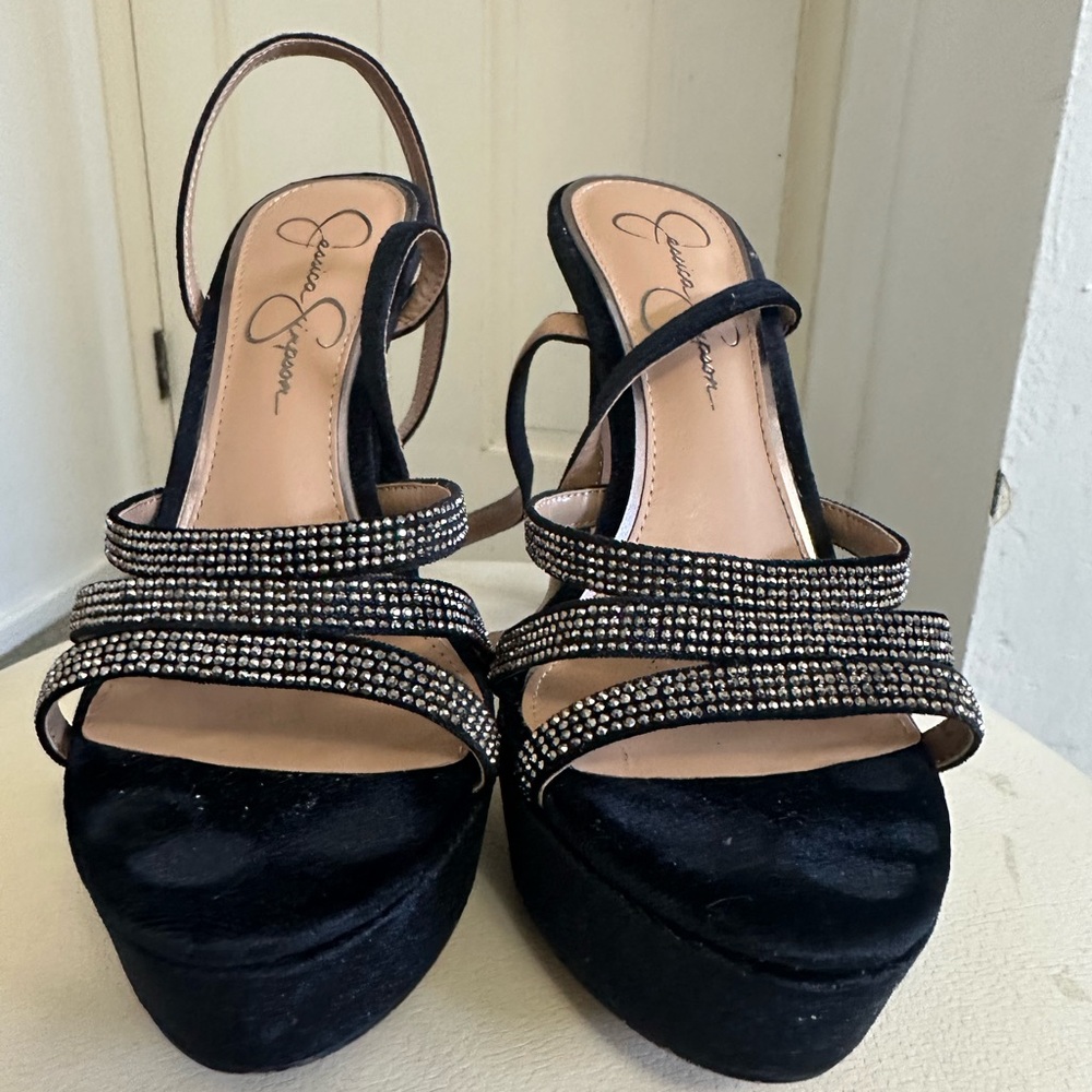 Jessica Simpson Black Rhinestone Platform Sandals